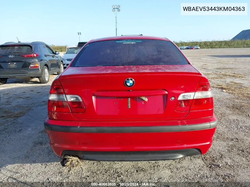 2003 BMW 330I VIN: WBAEV53443KM04363 Lot: 40653835