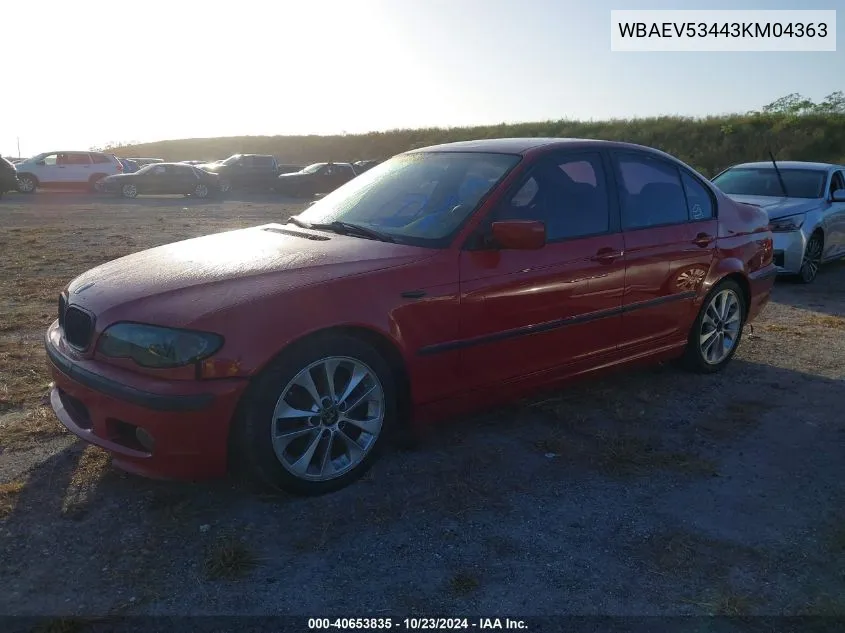 2003 BMW 330I VIN: WBAEV53443KM04363 Lot: 40653835