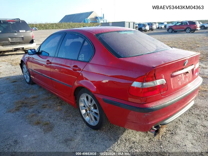 2003 BMW 330I VIN: WBAEV53443KM04363 Lot: 40653835