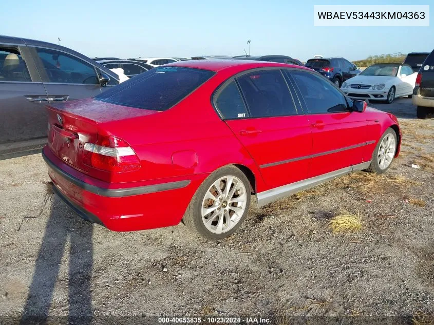 2003 BMW 330I VIN: WBAEV53443KM04363 Lot: 40653835