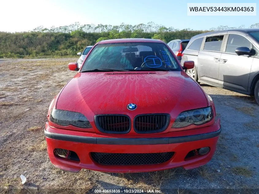 2003 BMW 330I VIN: WBAEV53443KM04363 Lot: 40653835