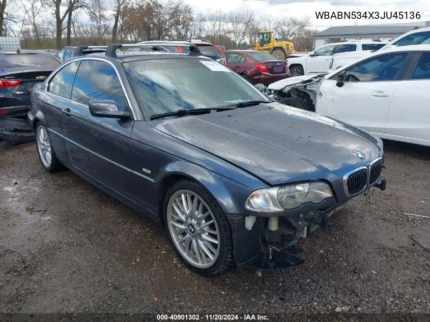 2003 BMW 330Ci VIN: WBABN534X3JU45136 Lot: 40901302