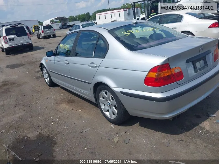 2004 BMW 325I VIN: WBAEV33474KR31402 Lot: 39810692