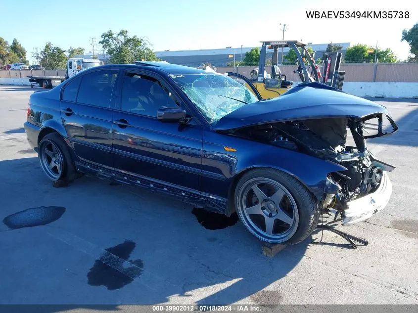 2004 BMW 330I VIN: WBAEV53494KM35738 Lot: 39902012