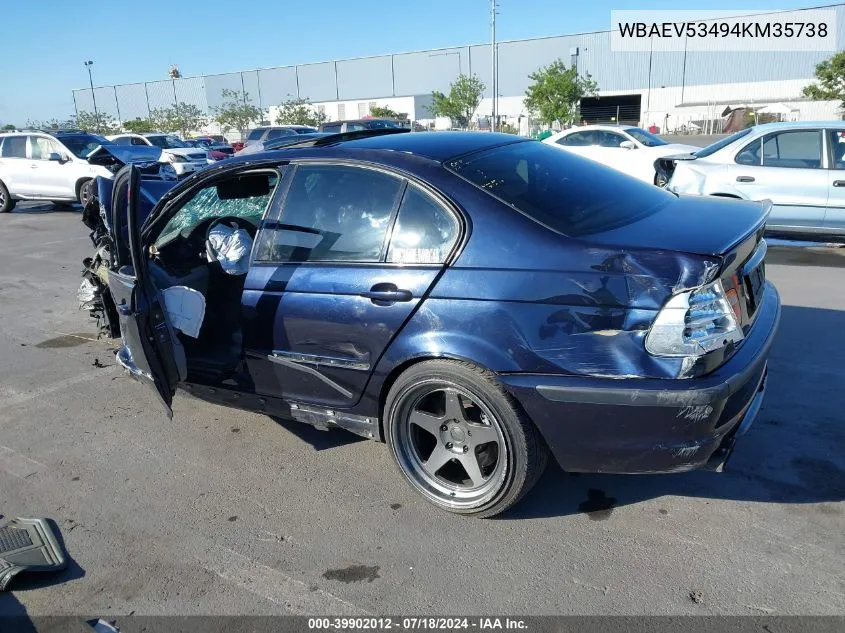 2004 BMW 330I VIN: WBAEV53494KM35738 Lot: 39902012