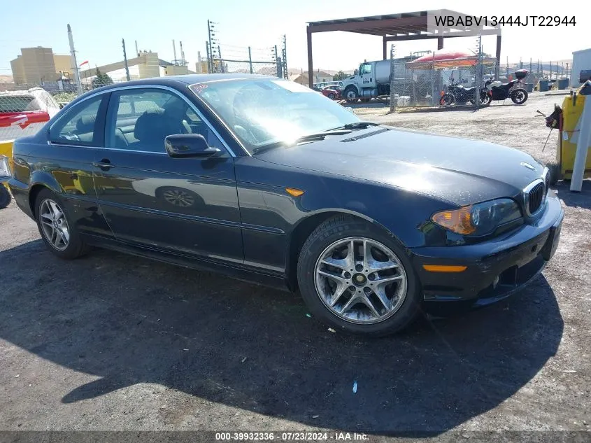 2004 BMW 325Ci VIN: WBABV13444JT22944 Lot: 39932336