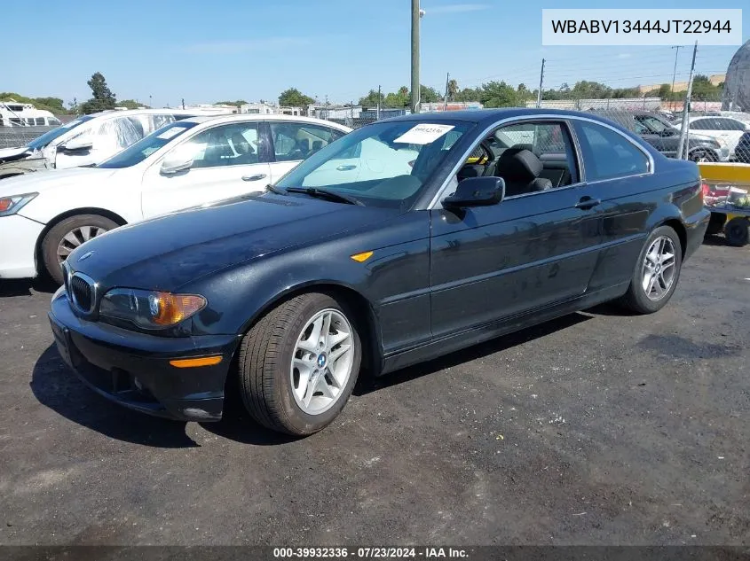 2004 BMW 325Ci VIN: WBABV13444JT22944 Lot: 39932336