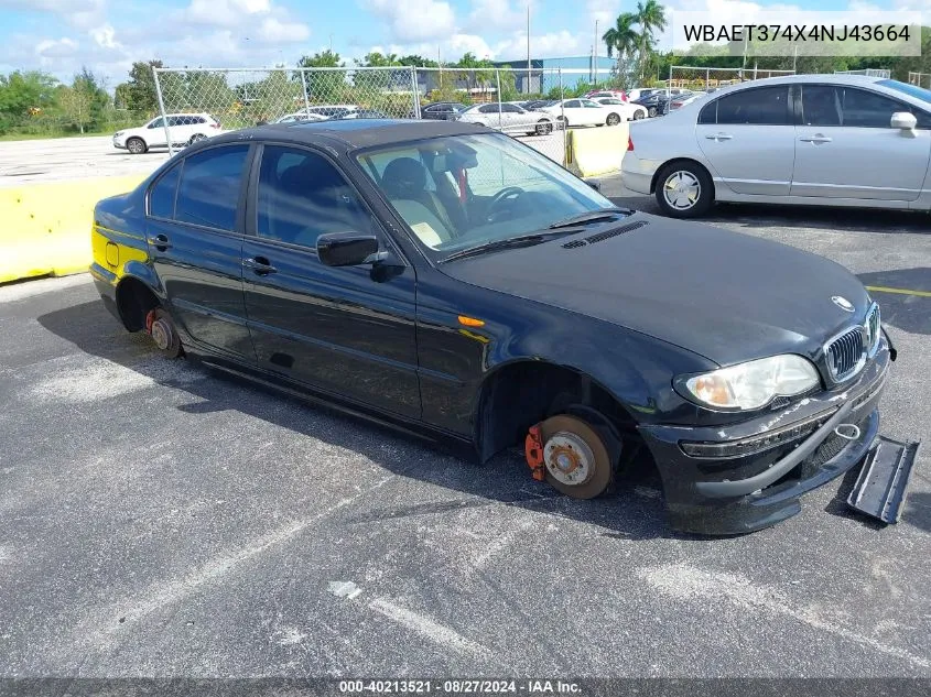 2004 BMW 325I VIN: WBAET374X4NJ43664 Lot: 40213521