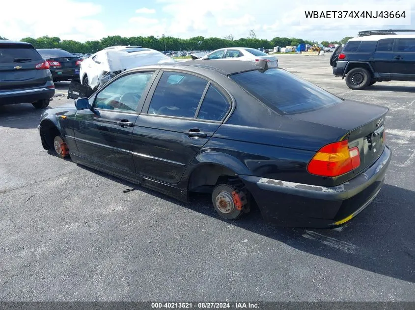 2004 BMW 325I VIN: WBAET374X4NJ43664 Lot: 40213521