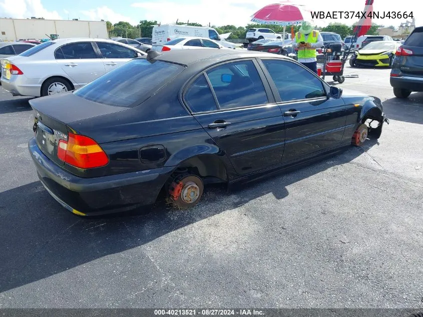 2004 BMW 325I VIN: WBAET374X4NJ43664 Lot: 40213521