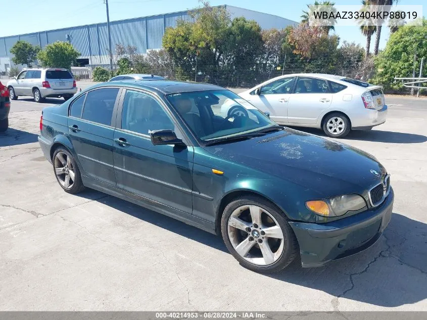 2004 BMW 325I VIN: WBAAZ33404KP88019 Lot: 40214953