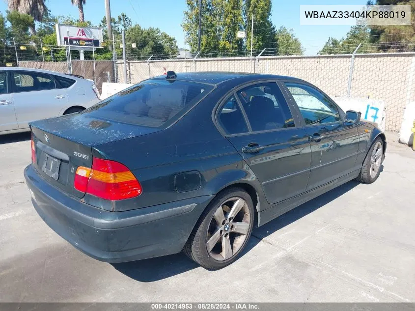 2004 BMW 325I VIN: WBAAZ33404KP88019 Lot: 40214953