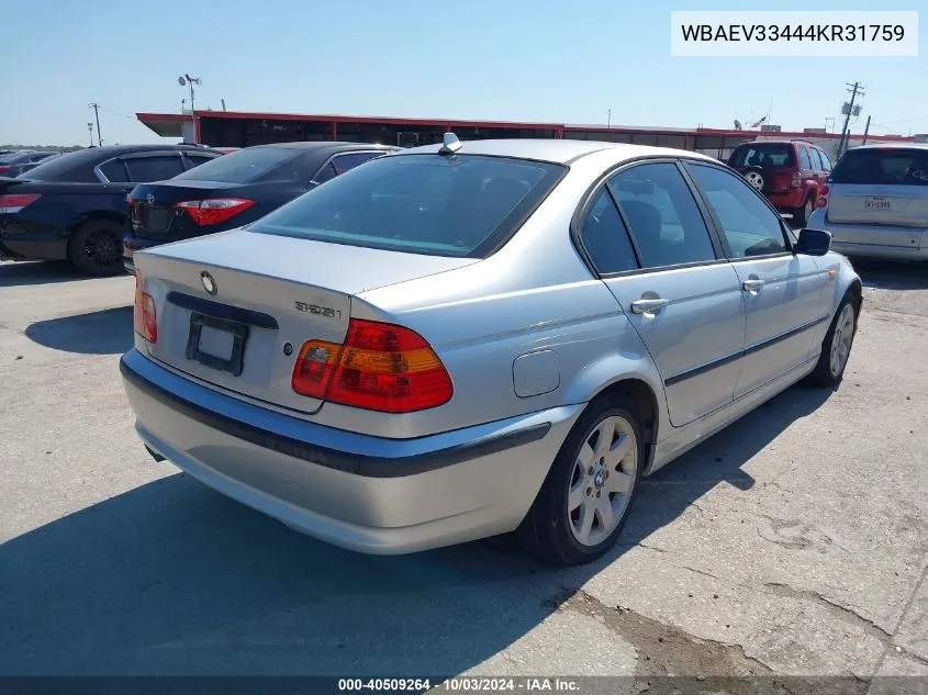 2004 BMW 325I VIN: WBAEV33444KR31759 Lot: 40509264