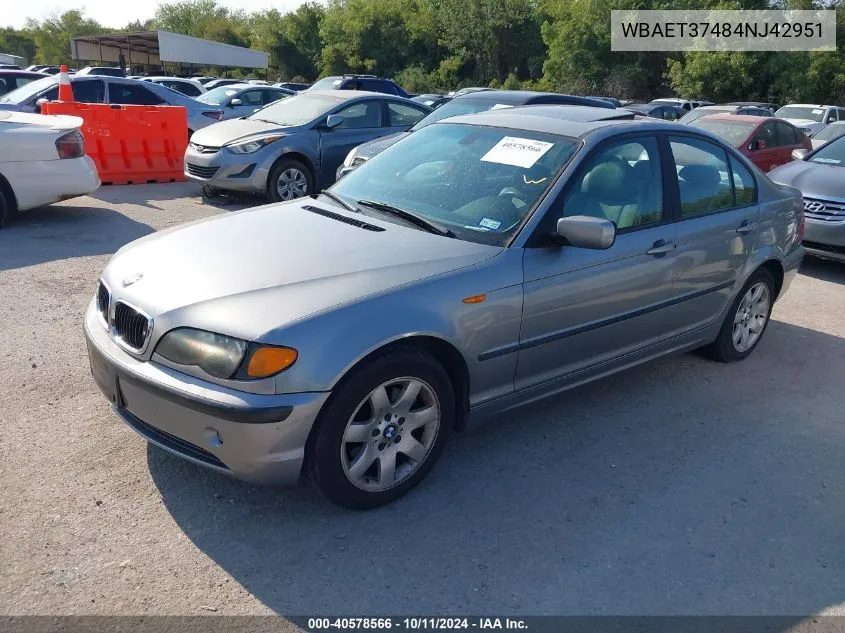 2004 BMW 325I VIN: WBAET37484NJ42951 Lot: 40578566