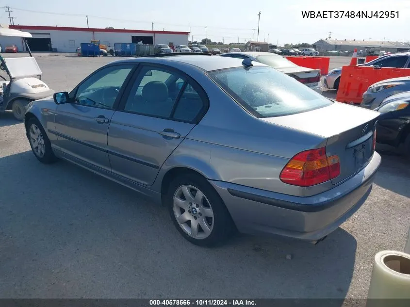 2004 BMW 325I VIN: WBAET37484NJ42951 Lot: 40578566