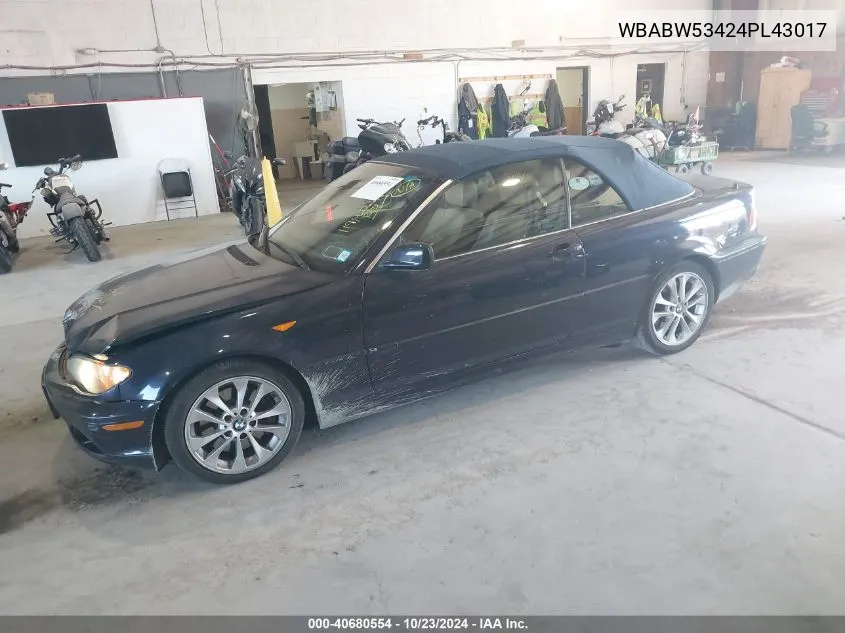 2004 BMW 330Ci VIN: WBABW53424PL43017 Lot: 40680554