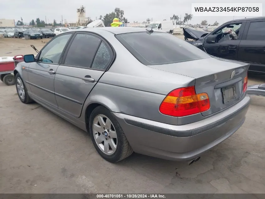 2004 BMW 325I VIN: WBAAZ33454KP87058 Lot: 40701051