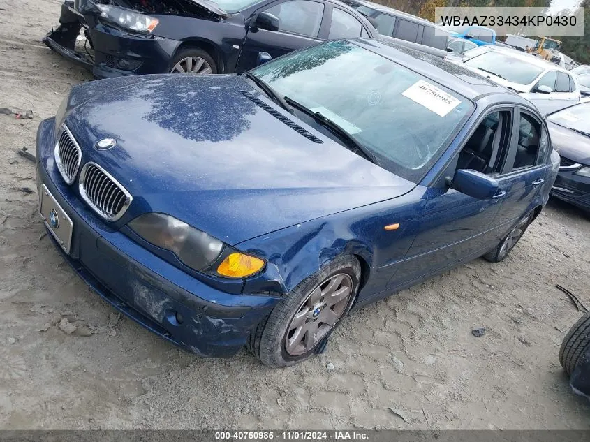 2004 BMW 325I VIN: WBAAZ33434KP0430 Lot: 40750985