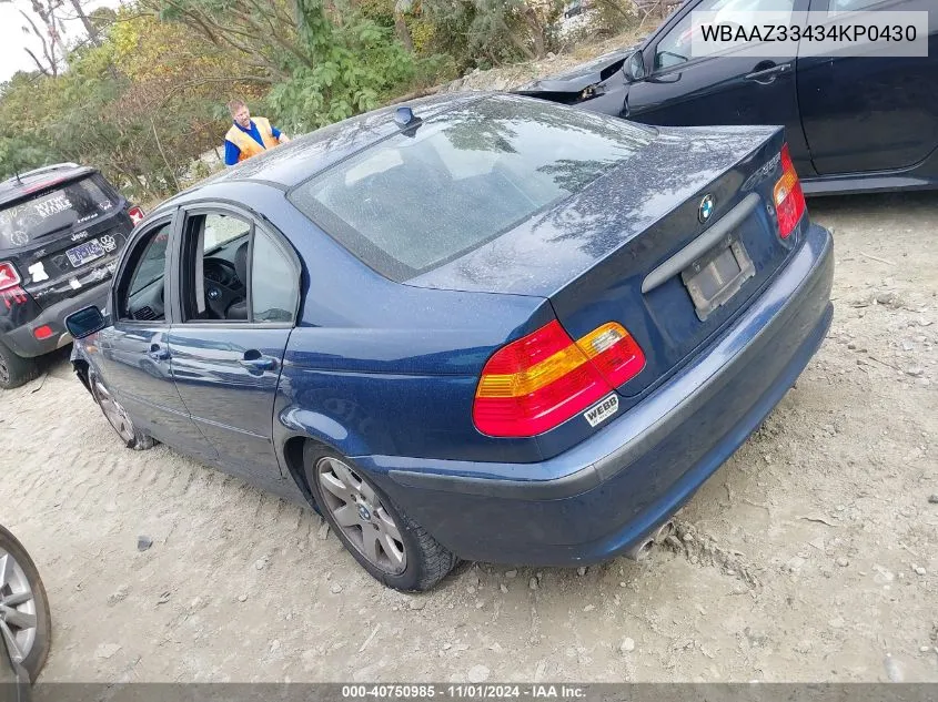 2004 BMW 325I VIN: WBAAZ33434KP0430 Lot: 40750985