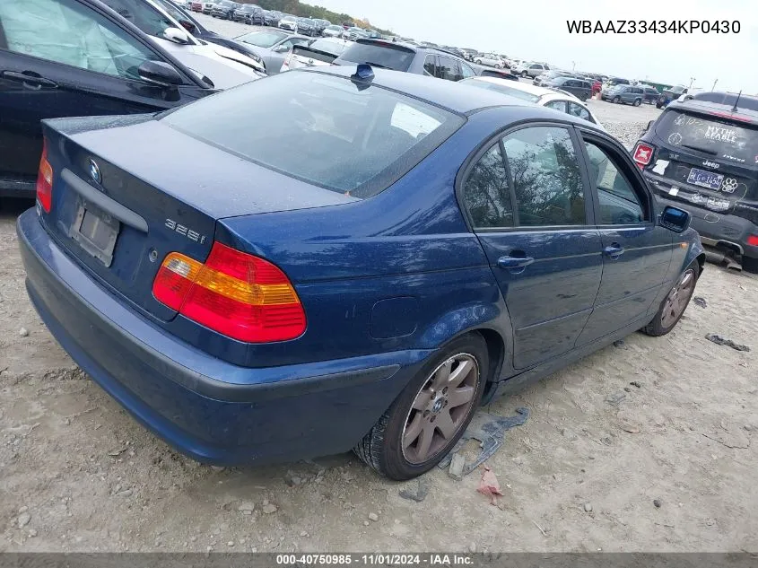 2004 BMW 325I VIN: WBAAZ33434KP0430 Lot: 40750985