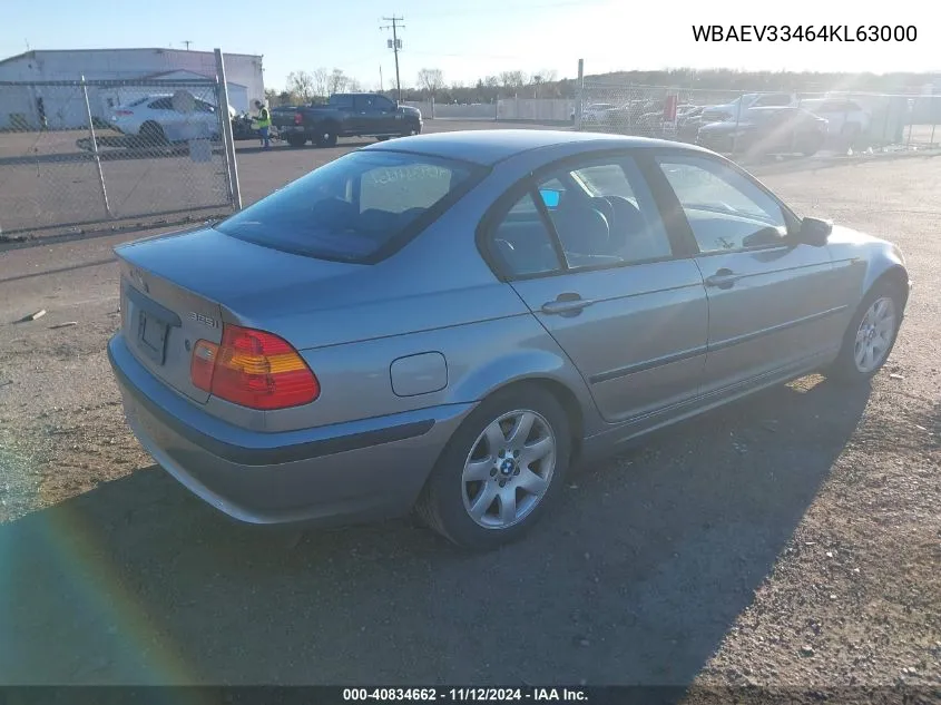 2004 BMW 325I VIN: WBAEV33464KL63000 Lot: 40834662