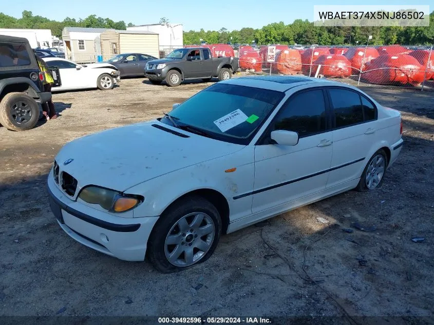 2005 BMW 325I VIN: WBAET374X5NJ86502 Lot: 39492596