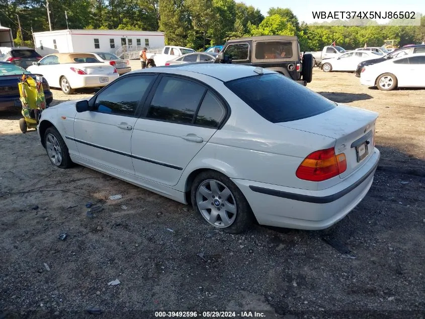 2005 BMW 325I VIN: WBAET374X5NJ86502 Lot: 39492596