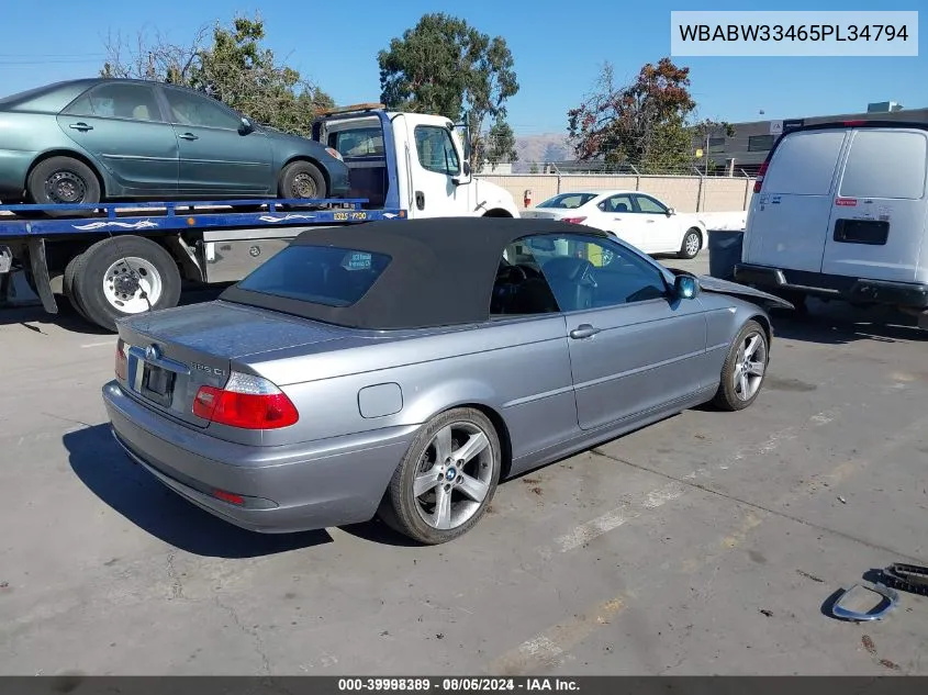 2005 BMW 325Ci VIN: WBABW33465PL34794 Lot: 39998389