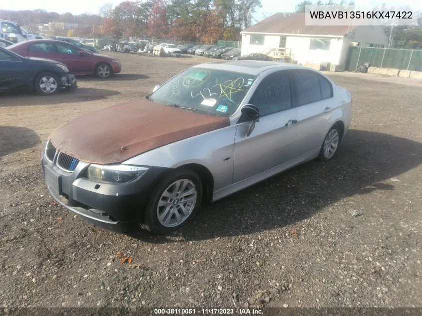 2006 BMW 325I VIN: WBAVB13516KX47422 Lot: 38110051