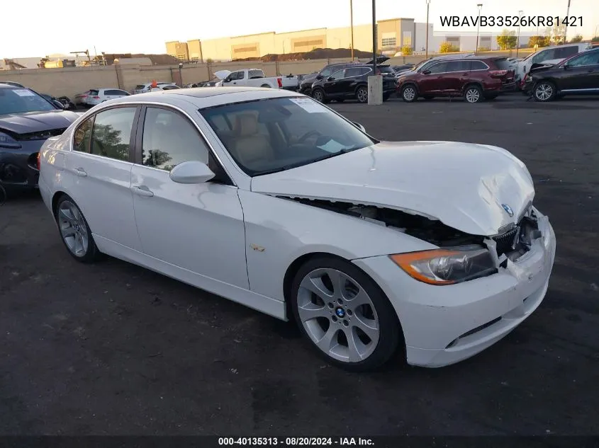 2006 BMW 330I VIN: WBAVB33526KR81421 Lot: 40135313