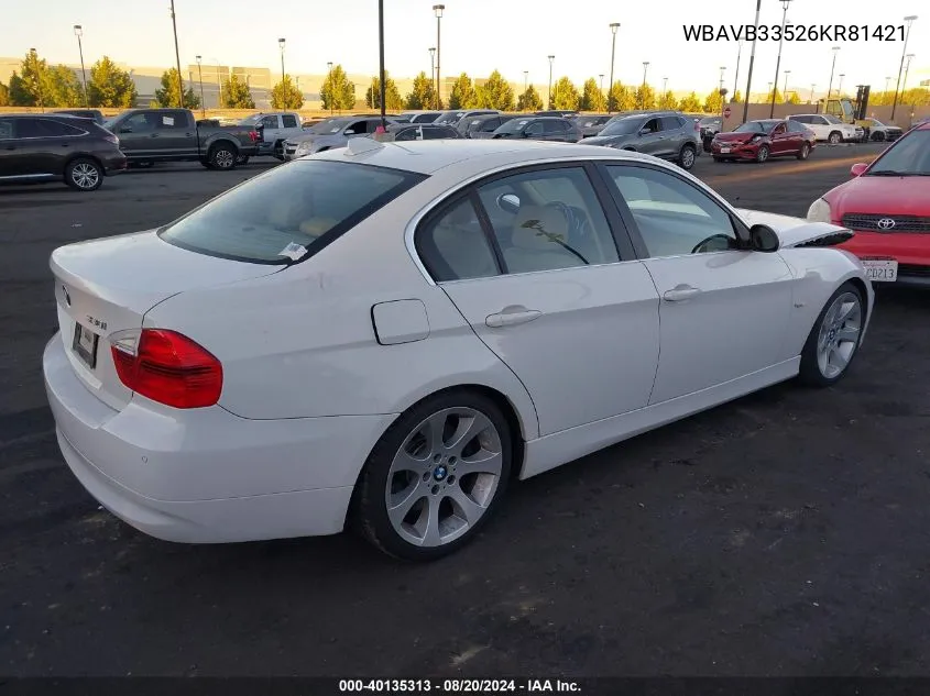 2006 BMW 330I VIN: WBAVB33526KR81421 Lot: 40135313