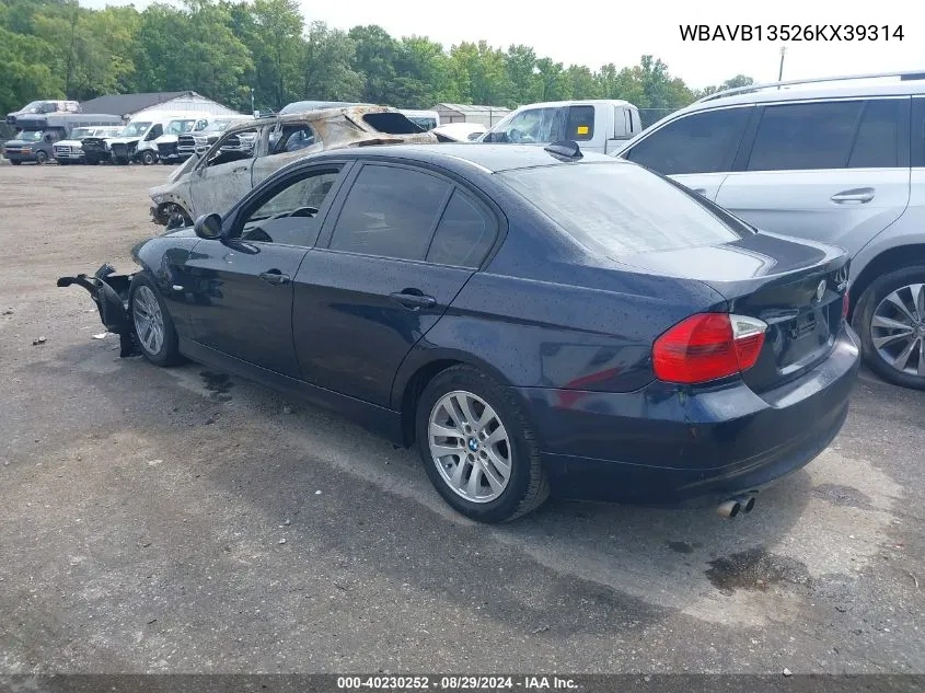 2006 BMW 325I VIN: WBAVB13526KX39314 Lot: 40230252