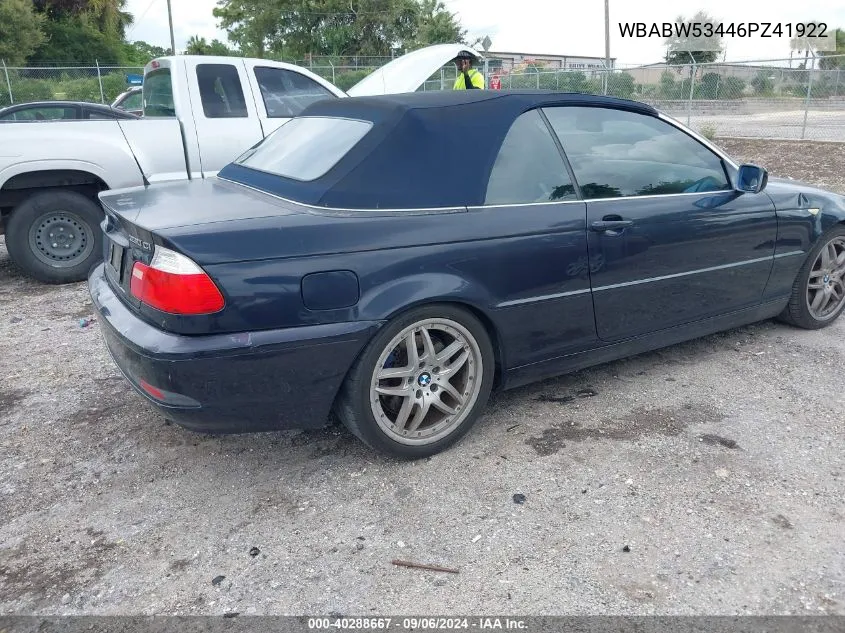 2006 BMW 330Ci VIN: WBABW53446PZ41922 Lot: 40288667