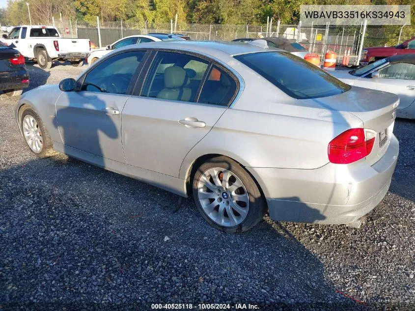 2006 BMW 330I VIN: WBAVB33516KS34943 Lot: 40525118