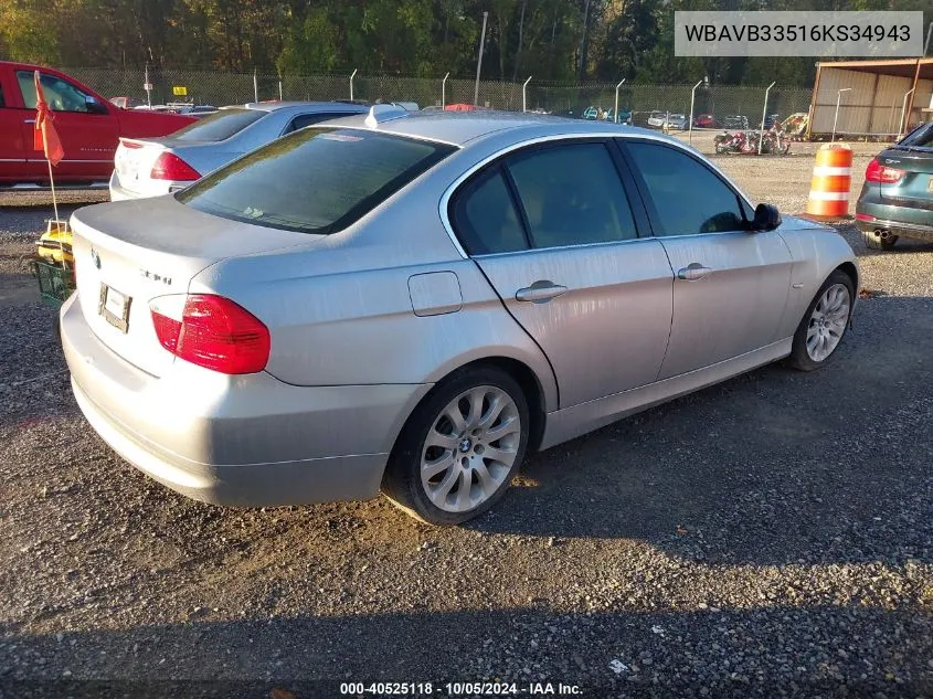 2006 BMW 330I VIN: WBAVB33516KS34943 Lot: 40525118