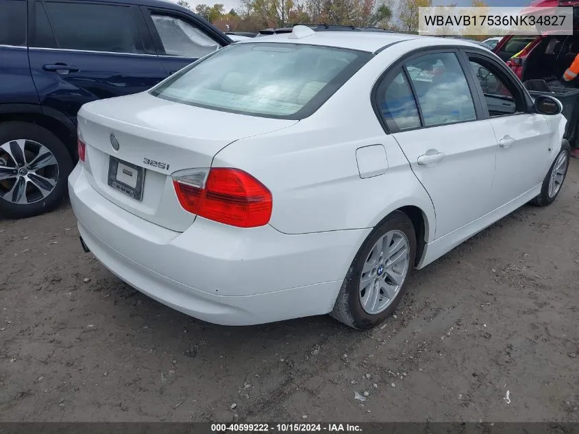 2006 BMW 325I VIN: WBAVB17536NK34827 Lot: 40599222