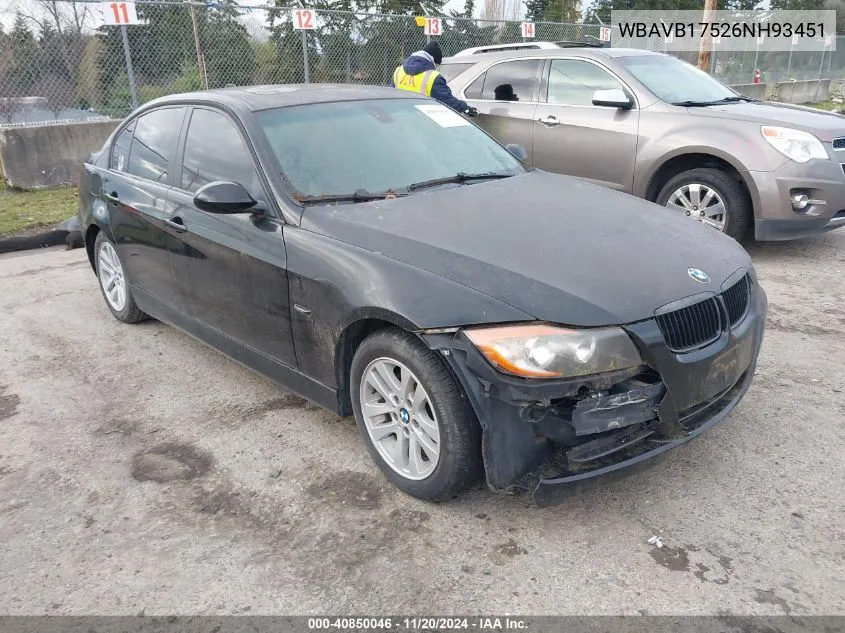 2006 BMW 325I VIN: WBAVB17526NH93451 Lot: 40850046