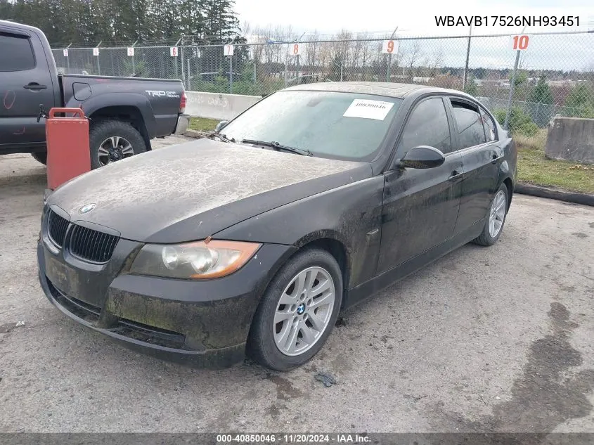 2006 BMW 325I VIN: WBAVB17526NH93451 Lot: 40850046