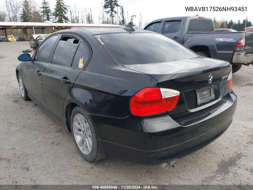 2006 BMW 325I VIN: WBAVB17526NH93451 Lot: 40850046