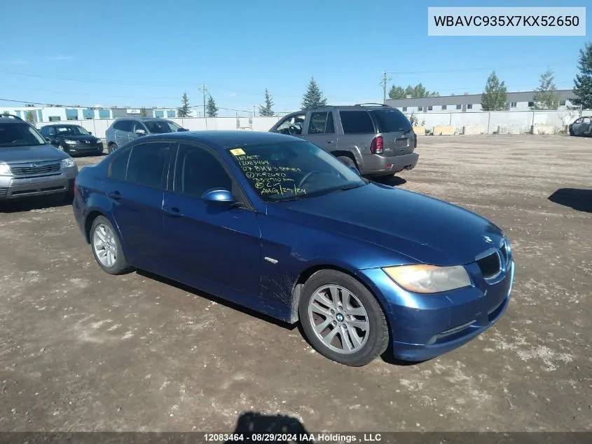 2007 BMW 3 Series VIN: WBAVC935X7KX52650 Lot: 12083464