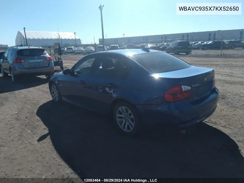 2007 BMW 3 Series VIN: WBAVC935X7KX52650 Lot: 12083464