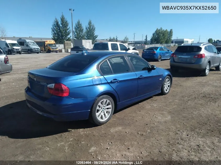 2007 BMW 3 Series VIN: WBAVC935X7KX52650 Lot: 12083464