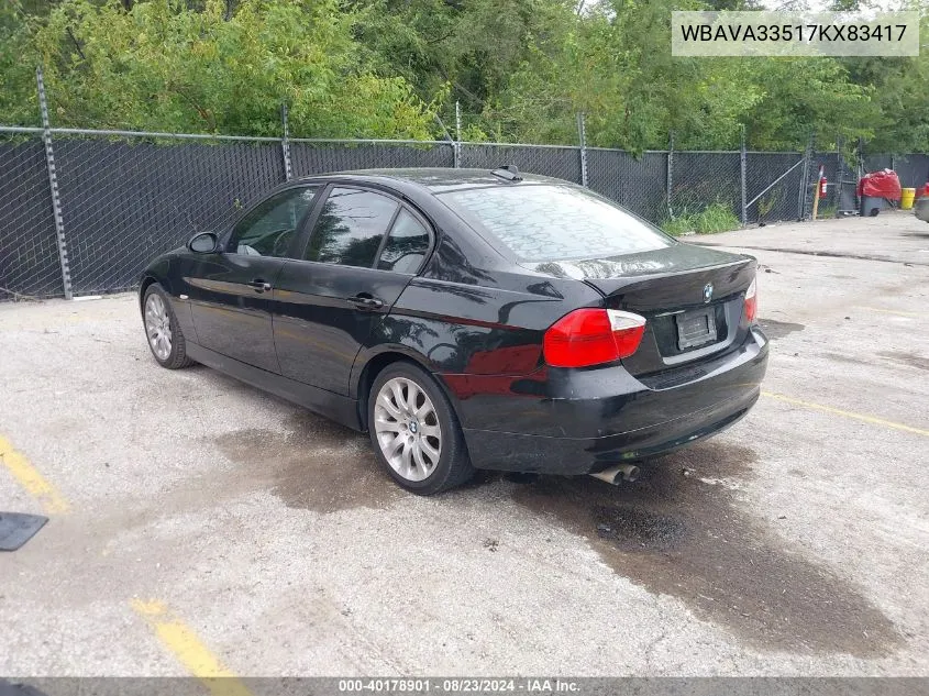 2007 BMW 328I VIN: WBAVA33517KX83417 Lot: 40178901