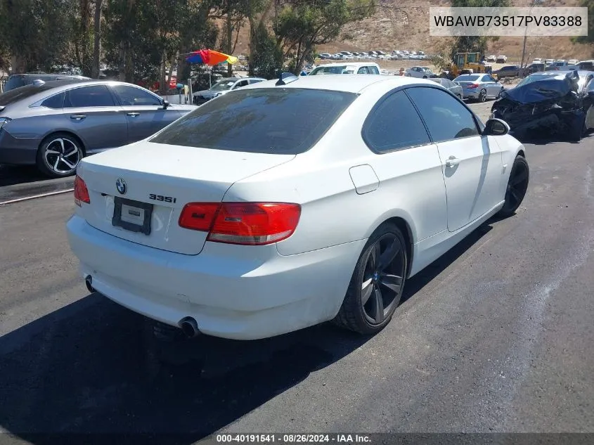 2007 BMW 335I VIN: WBAWB73517PV83388 Lot: 40191541