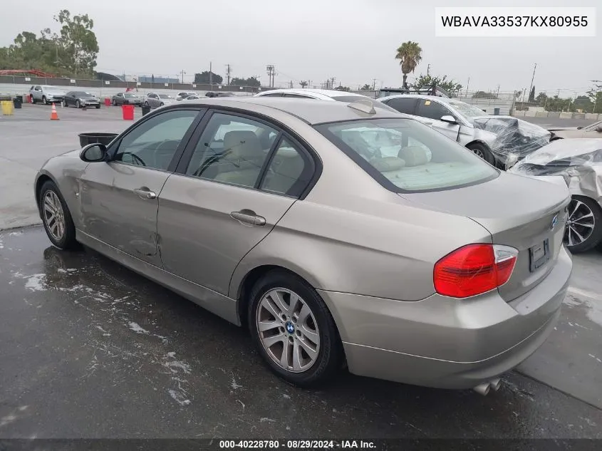 2007 BMW 328I VIN: WBAVA33537KX80955 Lot: 40228780