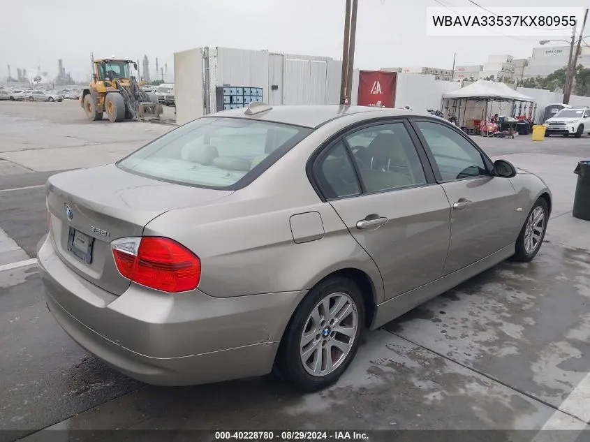 2007 BMW 328I VIN: WBAVA33537KX80955 Lot: 40228780