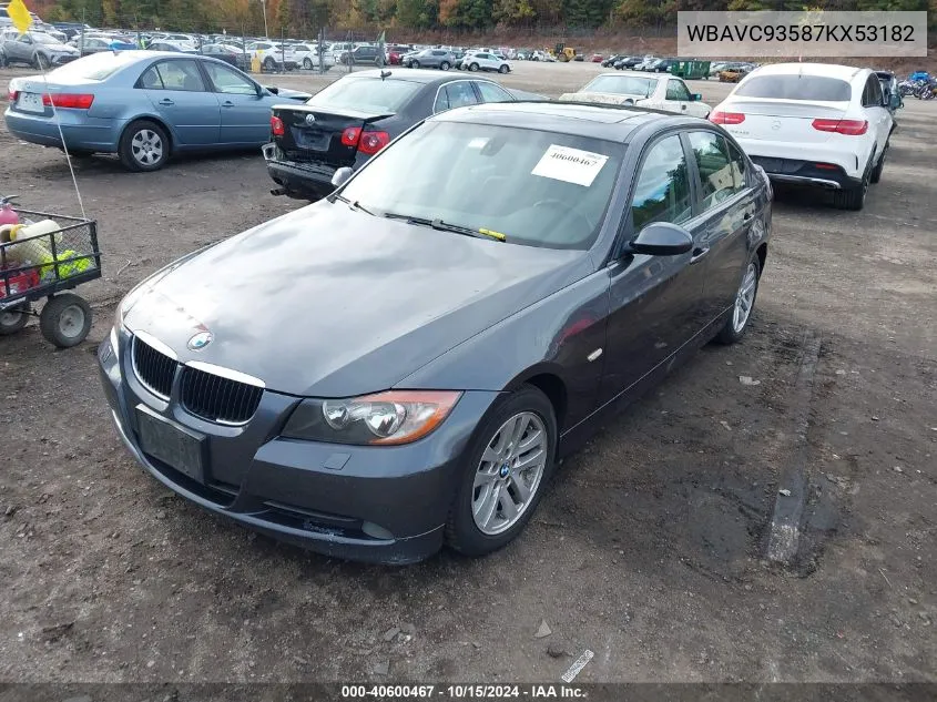 2007 BMW 328Xi VIN: WBAVC93587KX53182 Lot: 40600467