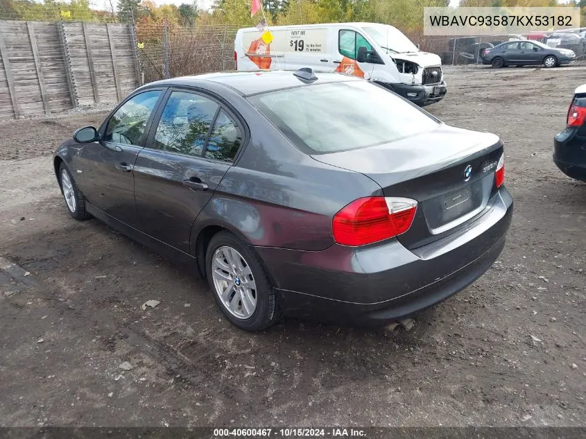 2007 BMW 328Xi VIN: WBAVC93587KX53182 Lot: 40600467