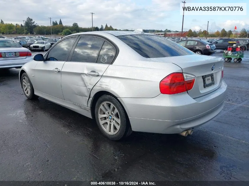 2007 BMW 328I VIN: WBAVA33587KX70776 Lot: 40610038