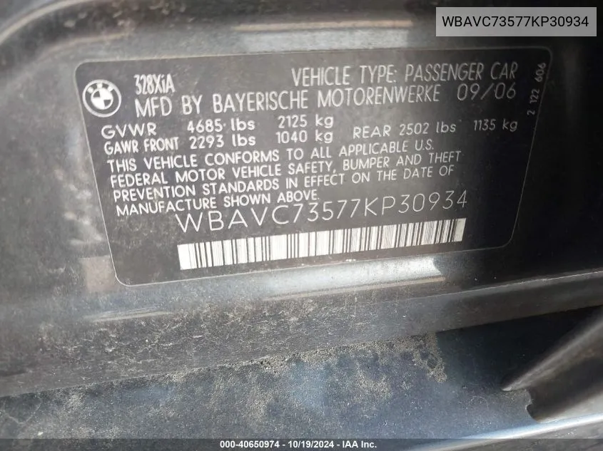 WBAVC73577KP30934 2007 BMW 328Xi